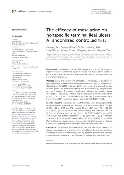 PDF The Efficacy Of Mesalazine On Nonspecific Terminal Ileal Ulcers