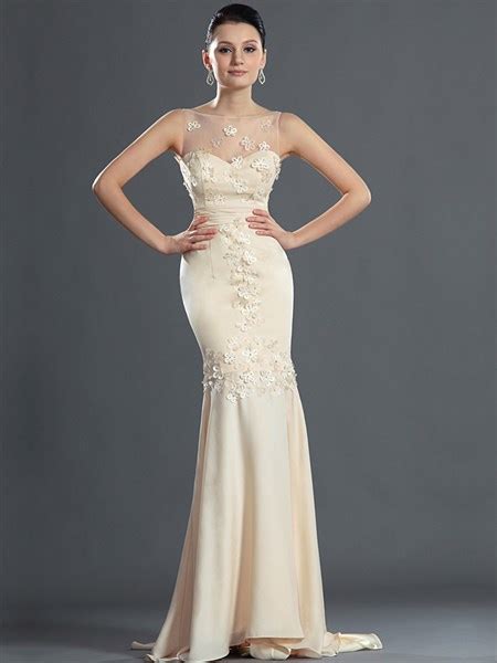 Strapless Beaded Long Mermaid Prom Dress Champagne Mermaid Prom Dress