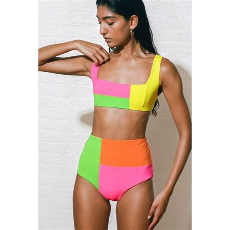 Jual Baju Renang Wanita Bikini High Waist Mozaic Neon Multicolor