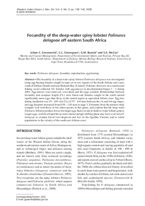 (PDF) Fecundity of the deep-water spiny lobster Palinurus delagoae off ...