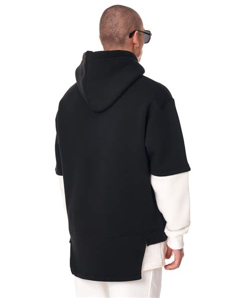 Mens Oversize Half Sleeve Detailed Hoodie Blackandwhite Martin Valen