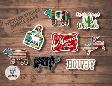 Western Bundle Pack Of Decal Stickers Bull Cowhide Mama Etsy