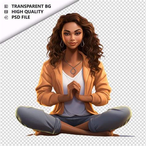 Mulher Latina Meditando Em 3d Estilo Desenho Animado Fundo Branco PSD