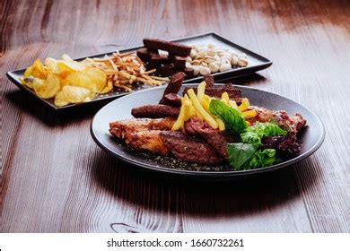 Large Plate Wide Selection Snacks Beer Stock Photo