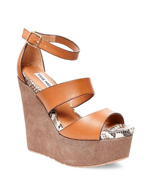 Lyst Steve Madden Calvi Platform Wedge Sandals In Brown