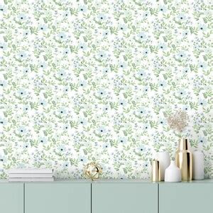 BRANCHED FLORAL Blue Wall Decor Luxury Floral Wallpaper Roll Self