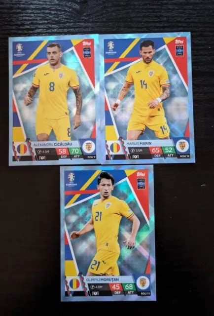 Topps Match Attax Uefa Euro 2024 Crystal Blue Parallel Romania X3 Cards