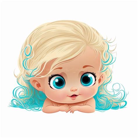 Premium Photo | Cartoon baby with blue hair and big eyes laying on the ...