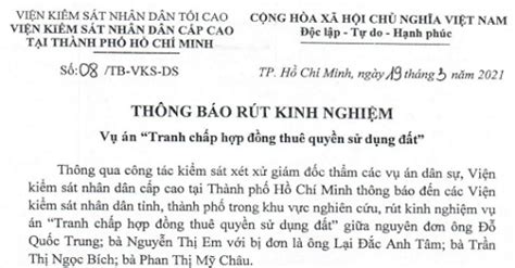 Thông báo 08 TB VKS DS Rút kinh nghiệm vụ án Tranh chấp hợp đồng thuê