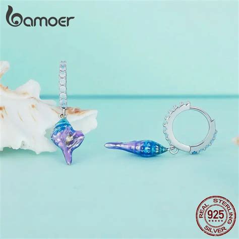 Bamoer Sterling Silver Dreamy Gradual Change Blue Conch Ear Buckles