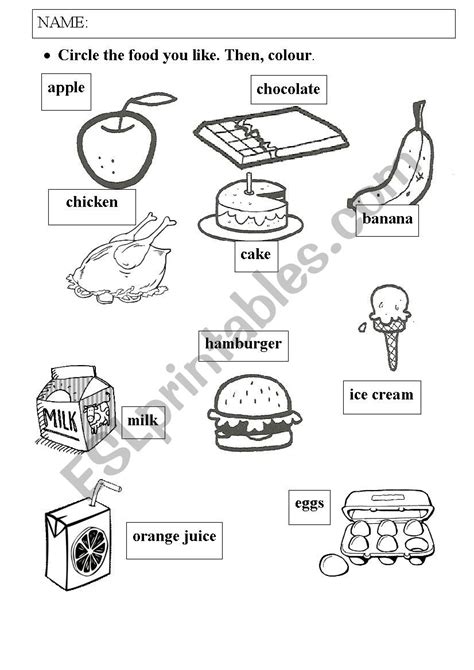 Circle the food you like - ESL worksheet by nghteacher