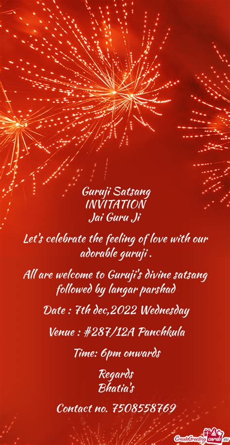 All Are Welcome To Gurujis Divine Satsang Followed By Langar Parshad