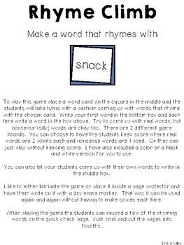 Rhyming Words Making Rhymes a Word Game by Kristin Walker | TpT