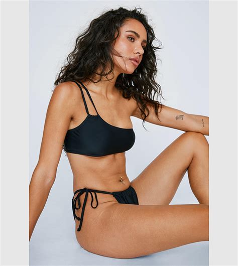 Buy Nasty Gal Recycled One Shoulder Double Strap Tie Bikini Set In