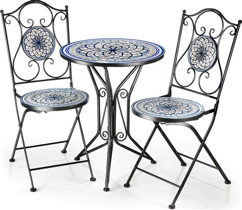 GIANTEX 3 TLG Bistro Set Gartengarnitur Mosaiktisch mit 2 Stühlen