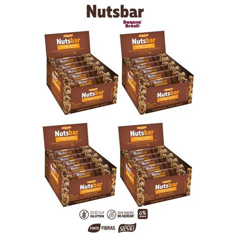 Kit 4 Caixas de Barras Nutsbar Sabor Chocolate e Castanhas Zero Açucar