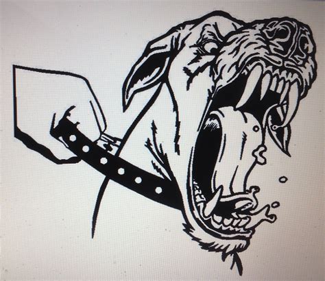 A Drawing Of A Dog With Its Mouth Open And Tongue Out Holding A Knife