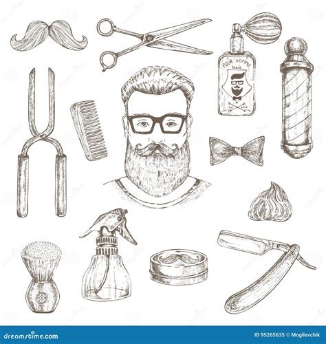 Hipster And Barber Elements Set Stock Vector Illustration Of