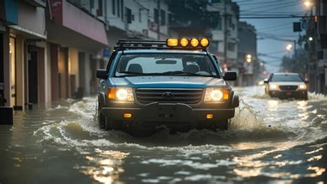 Premium Ai Image Cars Navigate Flooded City Streets