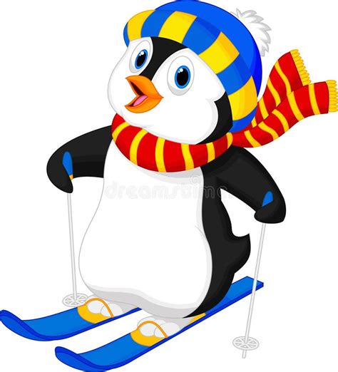 Penguin Cartoon Skiing Stock Vector Illustration Of Lovely 39821617