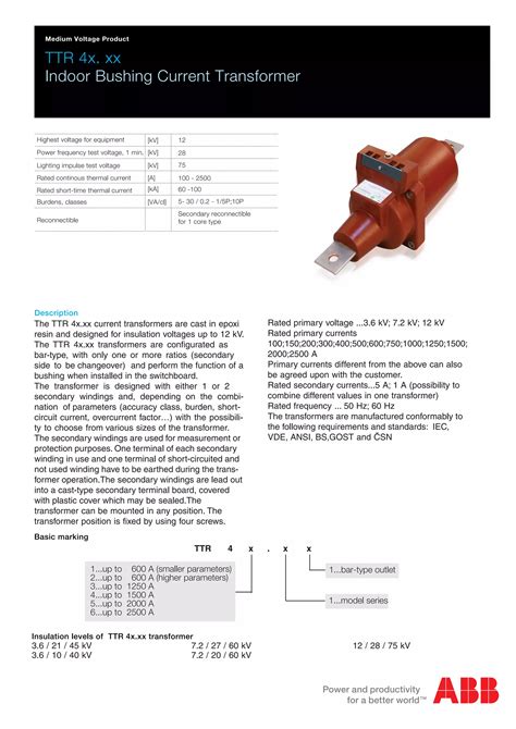 Abb Ttr 4x Mv Medium Voltage Mv Current Transformers Cts Abb Medium