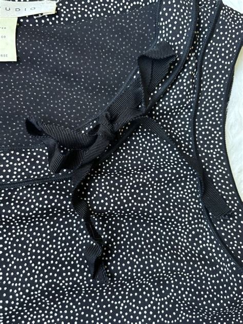 Vintage Max Studio Black Coquette Goth Polka Dot Print Ribbon Bow Tie