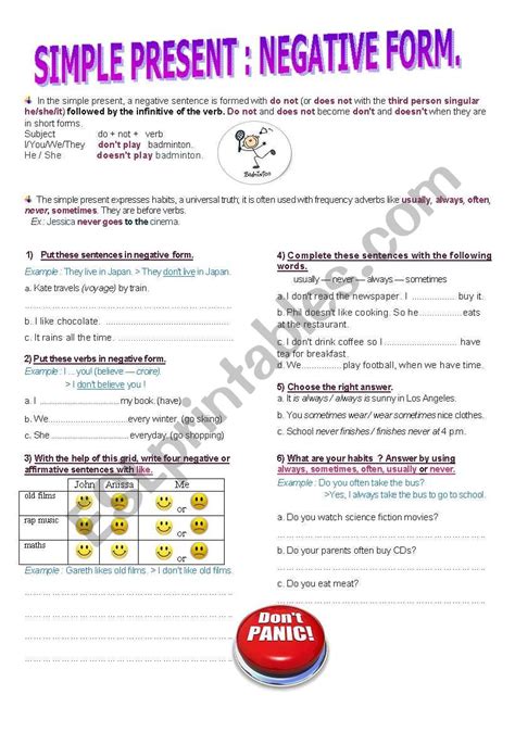 Present Simple Negative Form Exercises