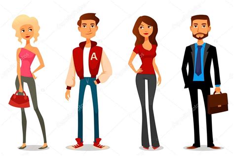 Ilustración De Dibujos Animados Lindo De Personas Con Diferentes Trajes — Vector De Stock