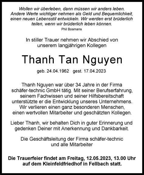 Traueranzeigen Von Thanh Tan Nguyen Stuttgart Gedenkt De