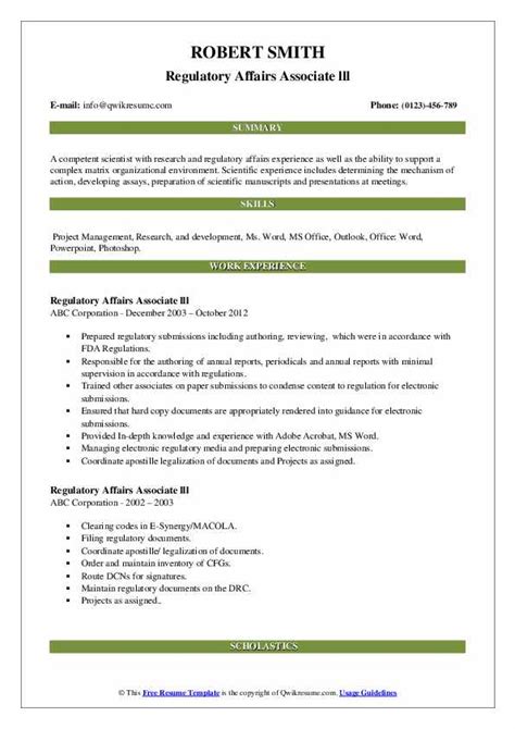 Regulatory Affairs Associate Resume Samples Qwikresume