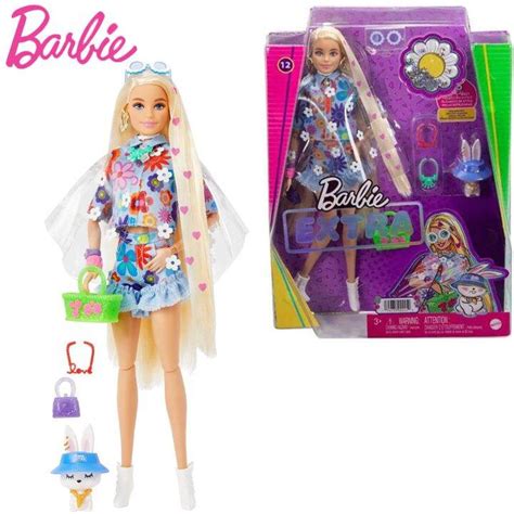 Barbie Extra Doll 12 In Floral 2 Piece Fashion Accessories With Pet Extra Long Blonde Hair