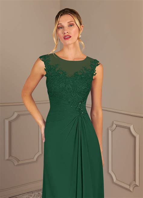 Azazie Endora Dark Green A Line Scoop Lace Chiffon Dress Azazie