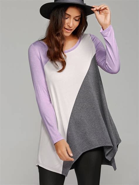 41 Off 2020 Patchwork Asymmetrical T Shirt In Graywhitepurple Dresslily