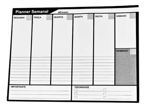 Bloco Planner Semanal De Mesa Folhas Planejamento Agenda Venda Em