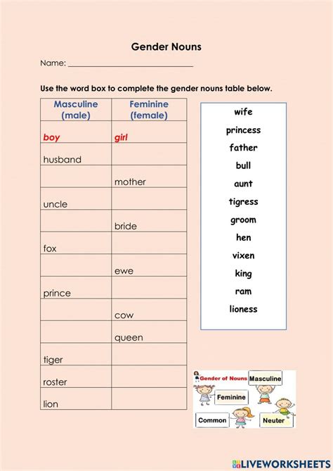 Gender Nouns Worksheet Live Worksheets 44 Off