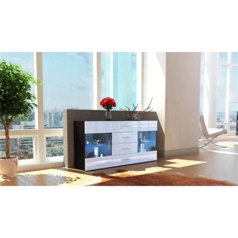 Buffet Noir Et Blanc Vitrines Cm Laqu Cdiscount Maison