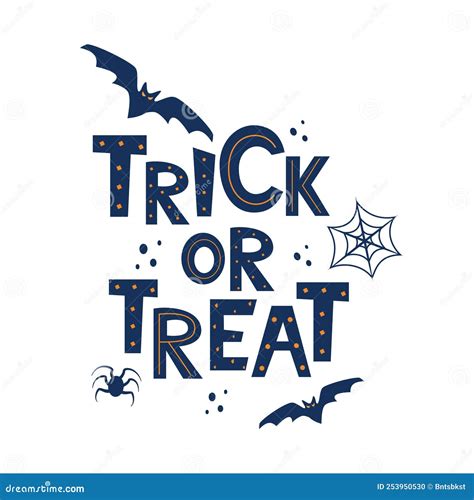 Trick Or Treat Lettering With Traditional Halloween Design Elements