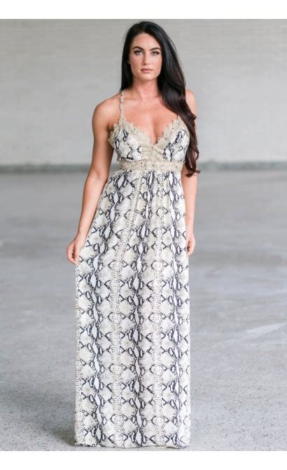 Snakeskin Gold And Navy Maxi Dress Cute Animal Print Maxi Dress