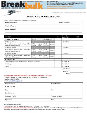 Fillable Online BBA15 Audio Visual Order Form Fax Email Print PdfFiller