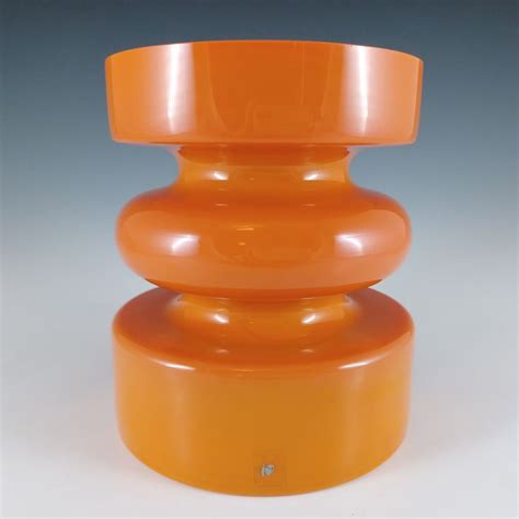 Signed Alsterfors Orange Cased Glass Hooped Vase By Per Ström Glass Types Of Glassware