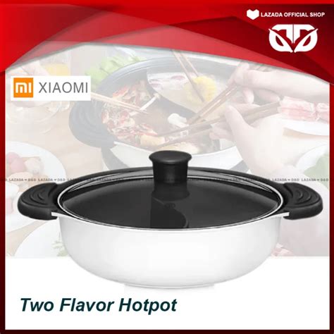 D D XIAOMI Non Stick S Shape Interlayer Two Flavor Hot Pot With Glass Cover For Induction Cooker