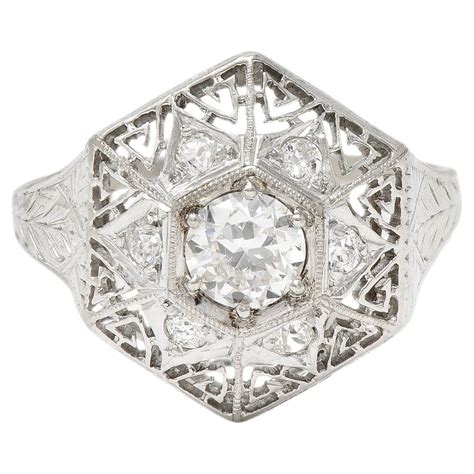 Art Deco 056 Ctw Diamond Platinum Hexagonal Greek Key Vintage Dinner