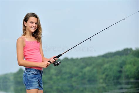 Cute Young Girl Fishing Stock Image Image Of Outdoors 26117675