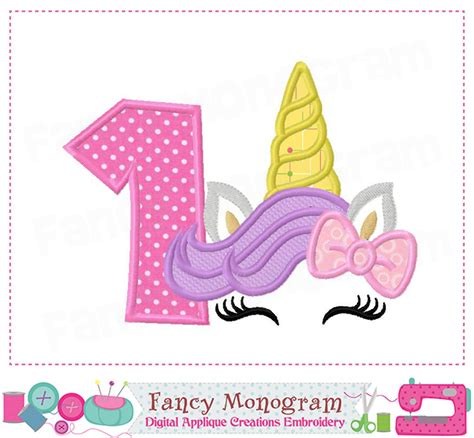 Unicorn Number 1 Design My 1st Birthday Unicorn Applique Baby Girl