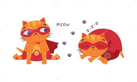 Cute Red Cat Superhero Funny Kitten Pet Animal Character In Red Mask