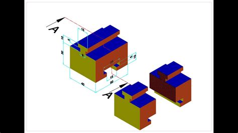 حل تمرين القطاعات Section الرسم الهندسي والصناعي المساقط الثلاث مع