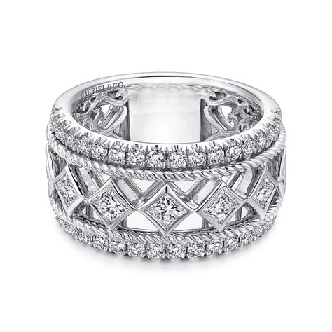 14k White Gold Layered Wide Band Diamond Ring Shop 14k White Gold