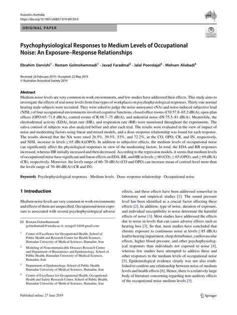 Pdf Psychophysiological Responses To Medium Levels Of Occupational