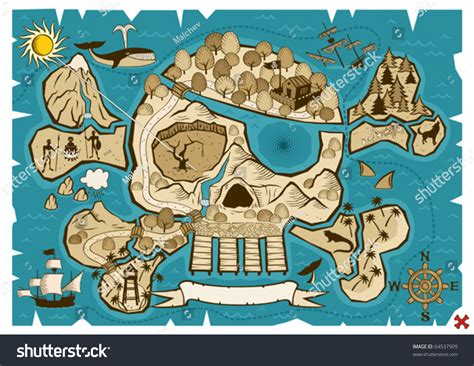 Map Treasure Island Shape Skull Bones Stock Vector (Royalty Free ...