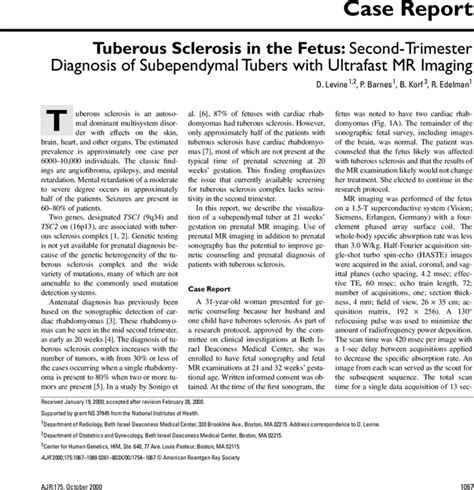 Tuberous Sclerosis In The Fetus Second Trimester Diagnosis Of Subependymal Tubers With Ultrafast